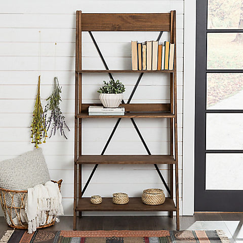 W. Trends 68" Industrial Farmhouse Wood Ladder Bookshelf