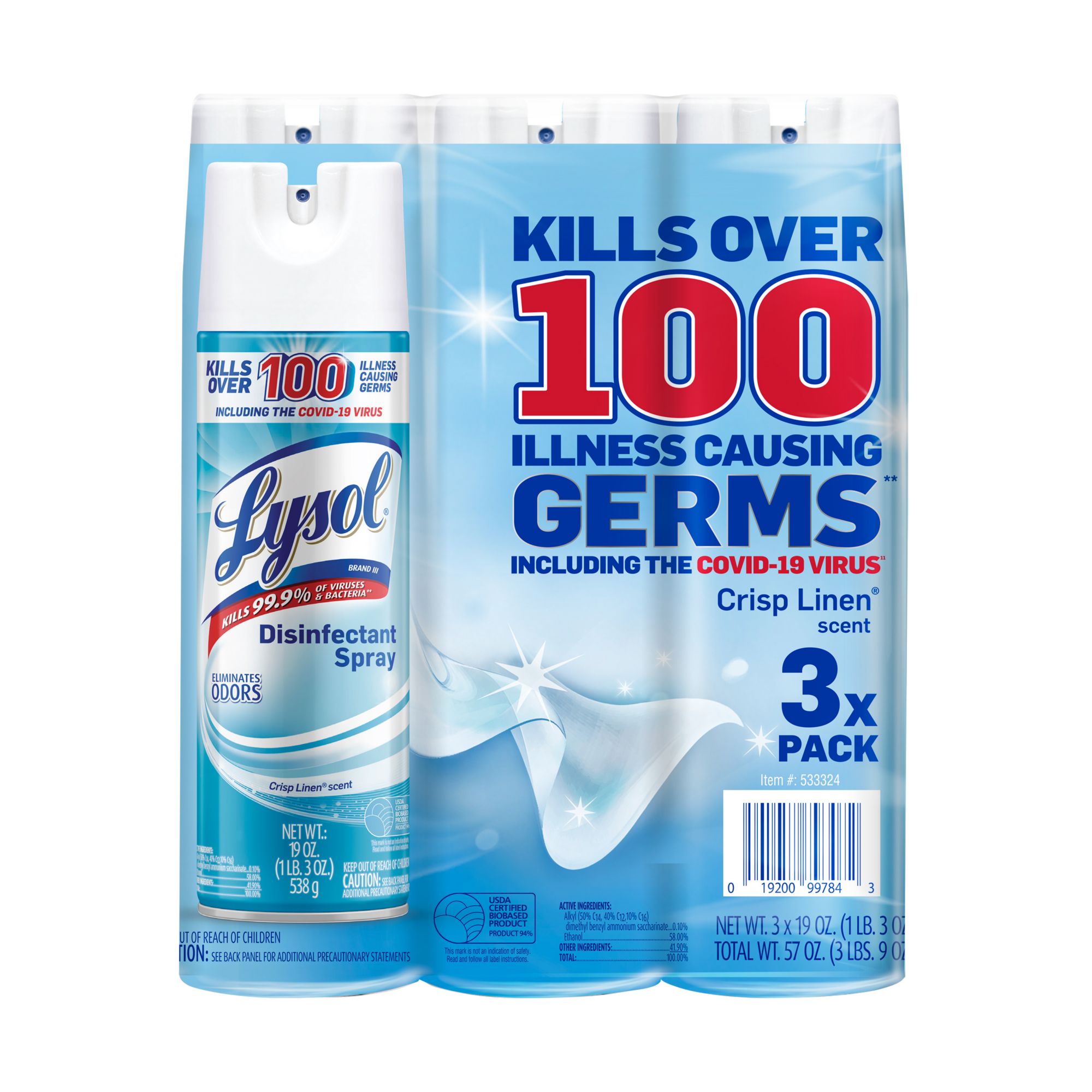 Desinfectante en Aerosol Lysol Crisp Linen, 19 oz