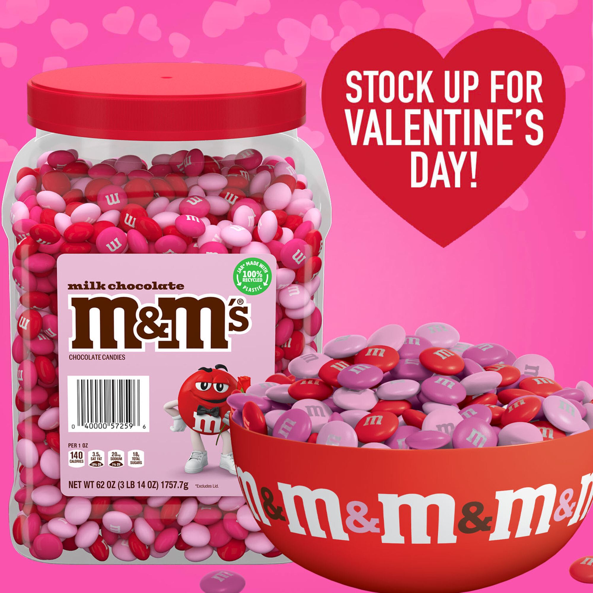 M&M'S Milk Chocolate Valentines Day Candy Gift Cupid's Mix Assortment, Bulk Jar, 62 oz.