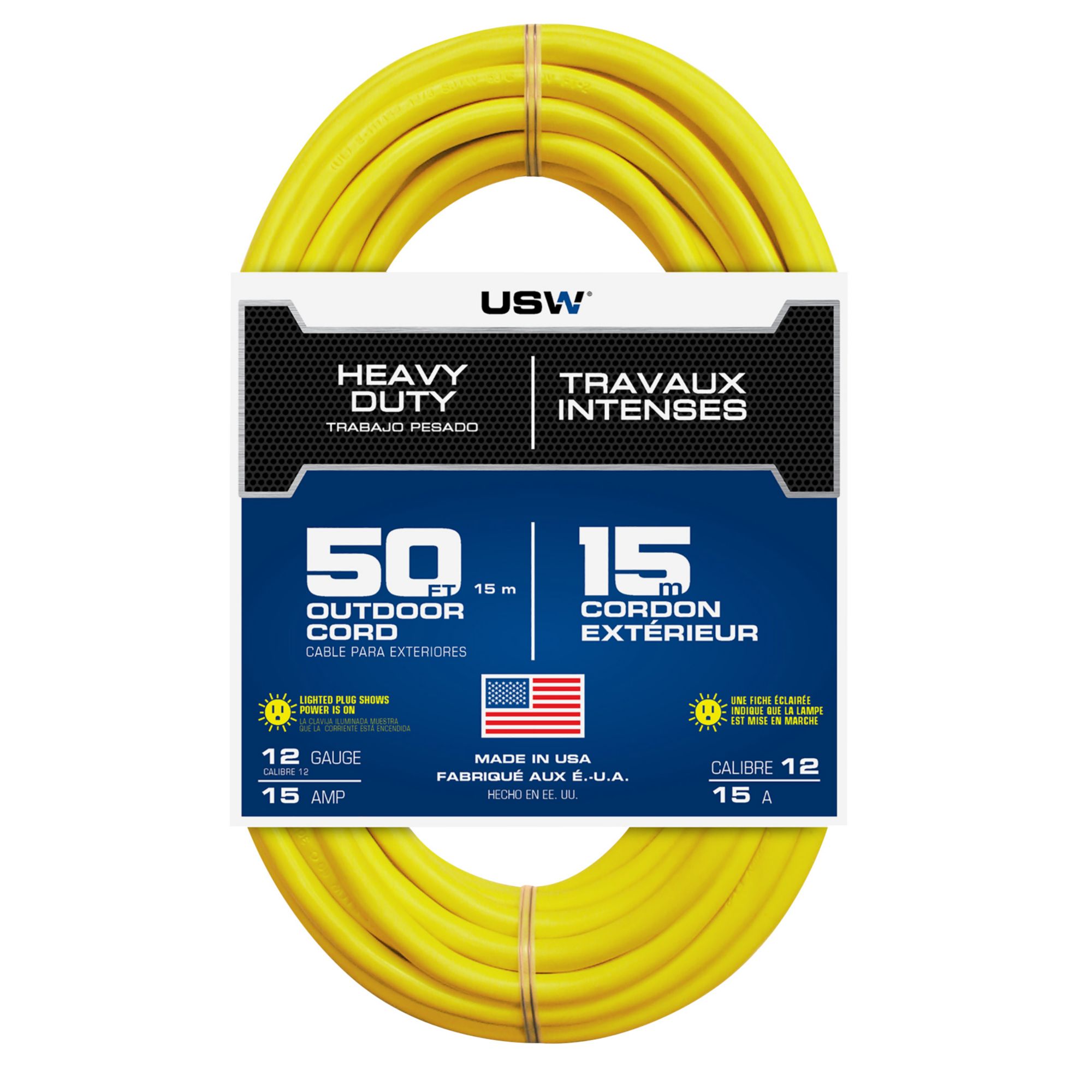 USW 50-ft 12/3-Prong Outdoor Sjtw Heavy Duty Lighted Extension