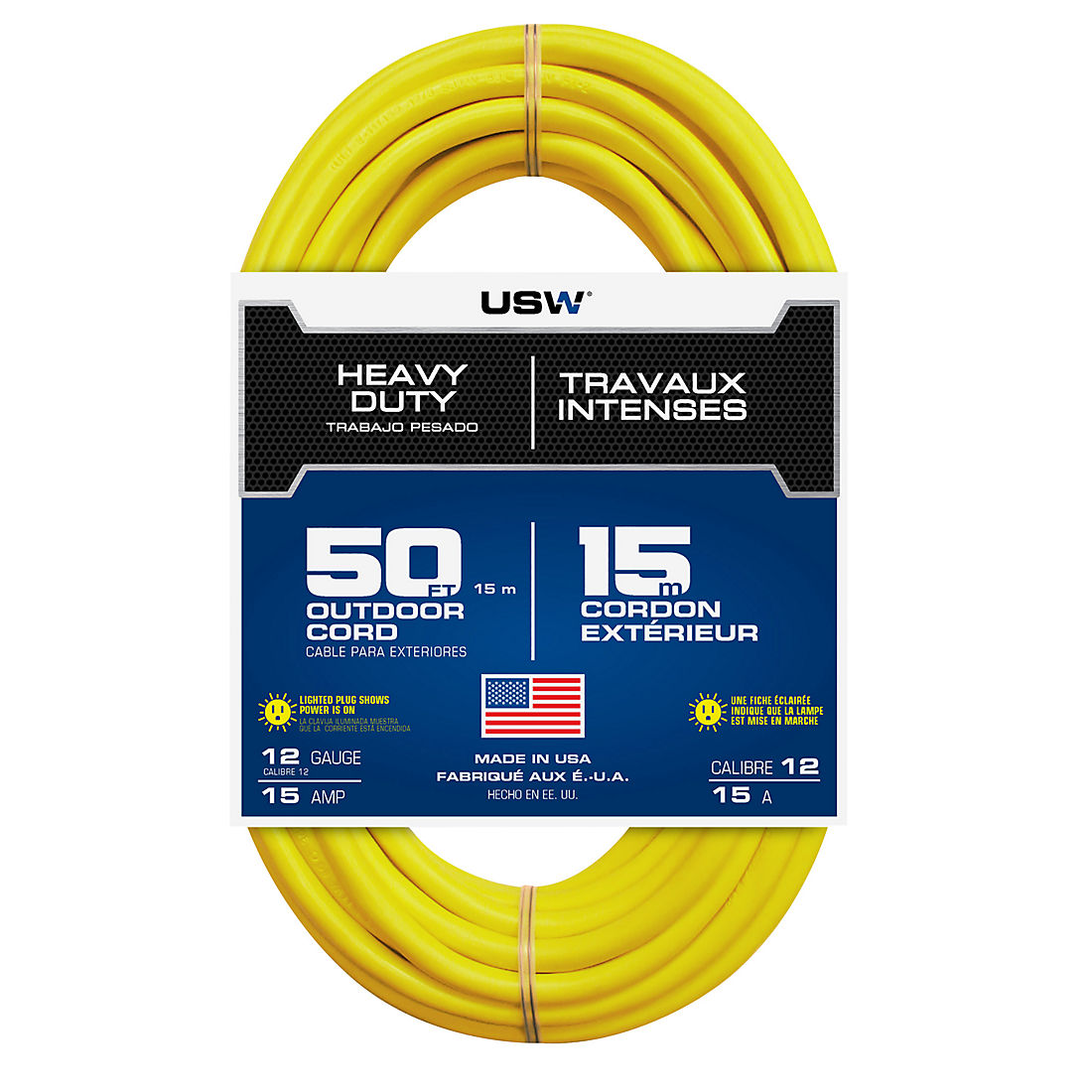 50ft Heavy Duty 12 Gauge Lighted 3 Outlet Extension Cord 50' 12 3 Outdoor SJTW 