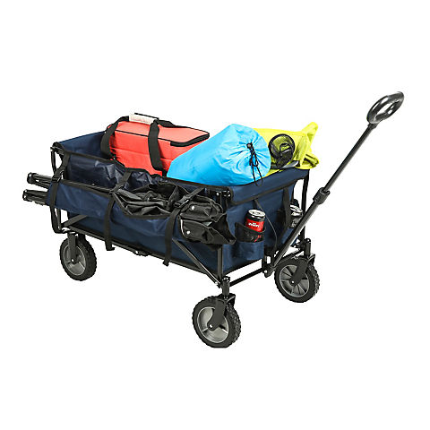 Berkley Jensen Flat Folding Wagon with Removable Wheels, Drink Holders and Side Chair Holders - Navy Blue