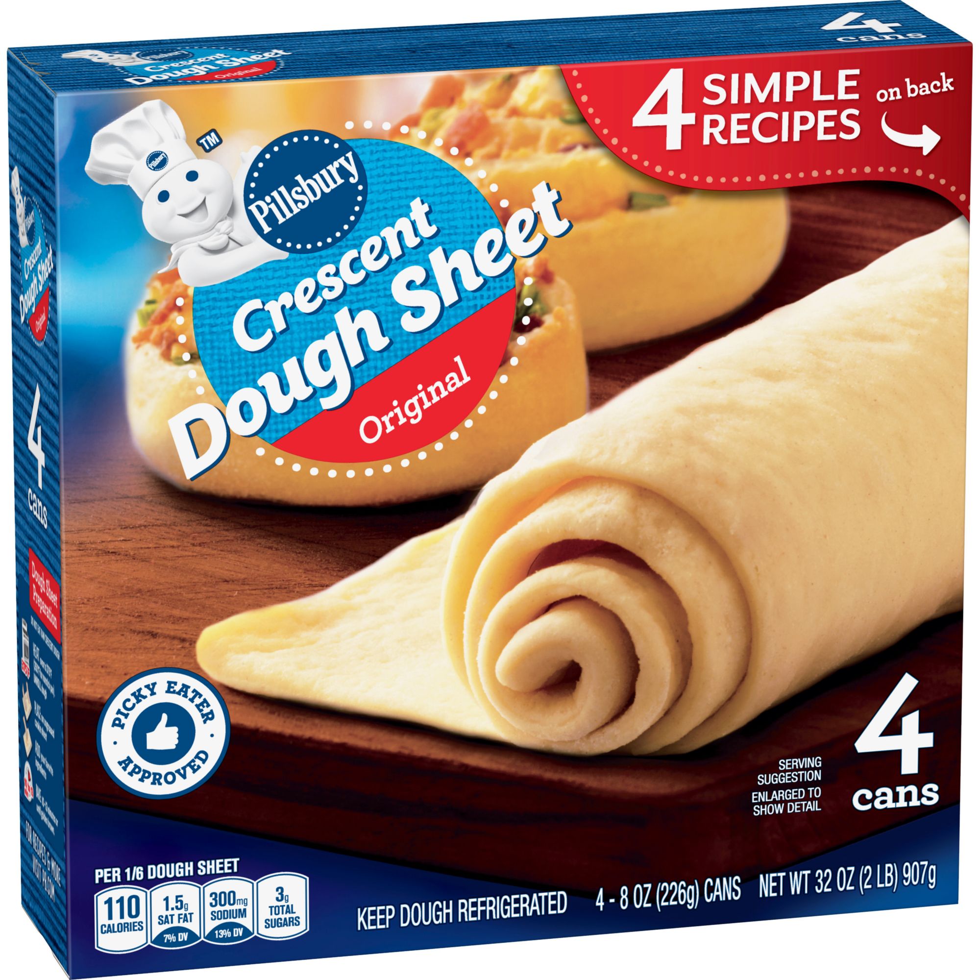 Pillsbury Original Crescent Refrigerated Pastry Dough Sheet, 8 oz