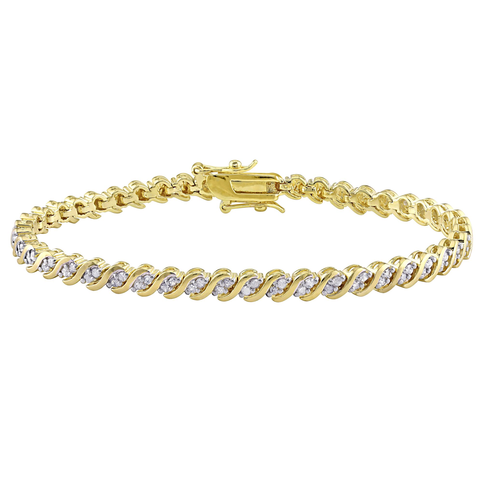 14K Gold S Link Tennis Bracelet with Round Diamonds