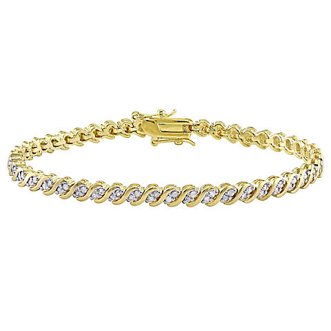 1 ct. t.w. Diamond "S" Link Tennis Bracelet in Yellow Plated Sterling Silver