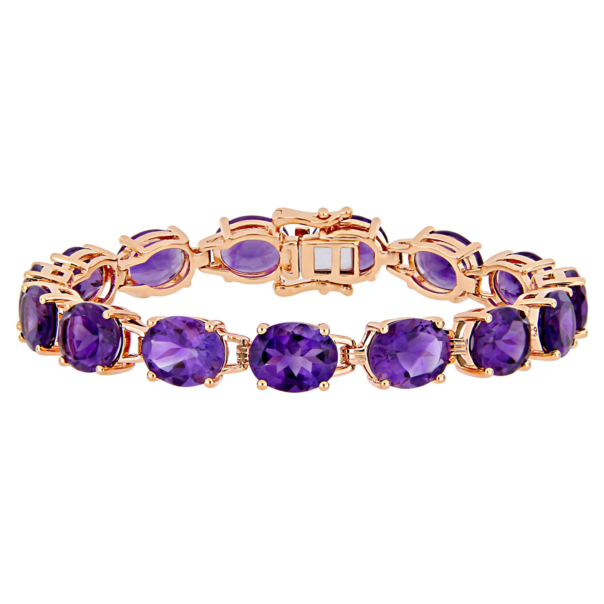 36 ct. t.g.w. Oval-Cut Africa-Amethyst Tennis Bracelet in Rose Gold Plated  Sterling Silver