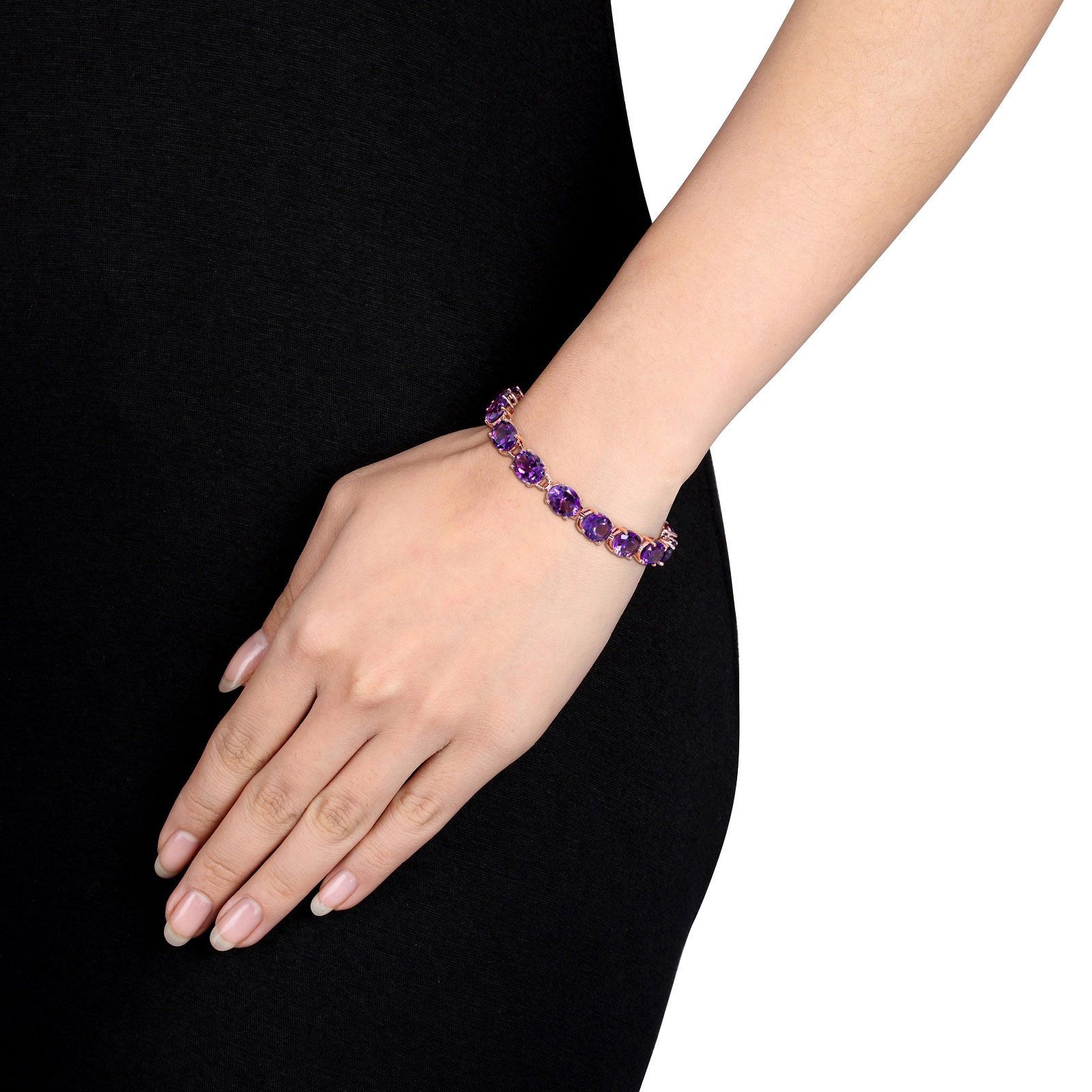 36 ct. t.g.w. Oval-Cut Africa-Amethyst Tennis Bracelet in Rose Gold Plated  Sterling Silver