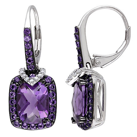 4.63 ct. t.g.w. Amethyst and .1 ct. t.w. Diamond Leverback Earrings in Sterling Silver