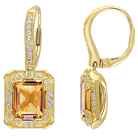 6.6 ct. t.g.w. Citrine, White Topaz and .1 ct. t.w. Diamond Leverback Earrings in Yellow Plated Sterling Silver