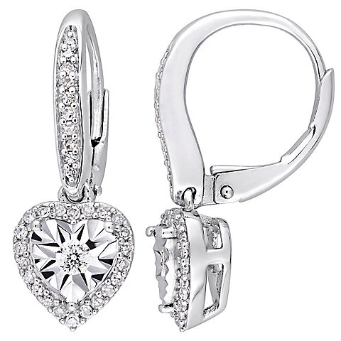 .33 ct. t.w. Diamond Halo Heart Leverback Earrings in Sterling Silver
