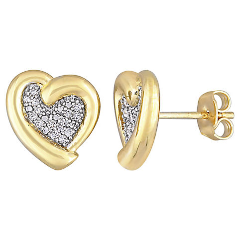 .16 ct. t.d.w. Diamond Heart Stud Earrings in Yellow Plated Sterling Silver