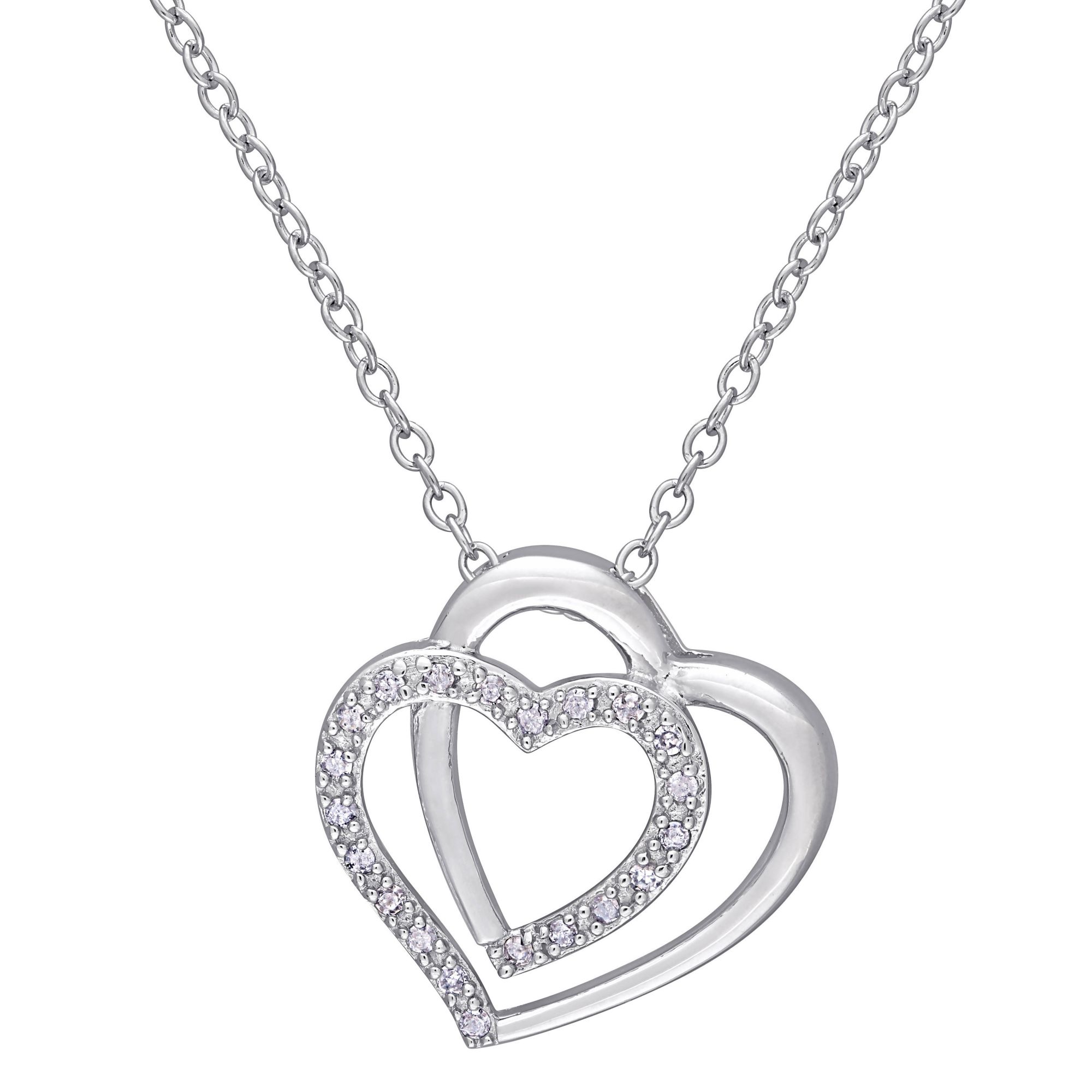 .1 ct. t.w. Diamond Double Heart Pendant with Chain in Sterling Silver ...