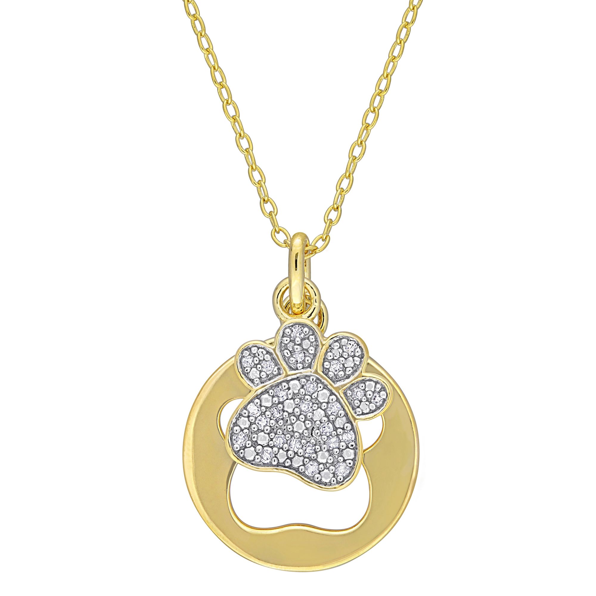 Diamond Dog Tag Necklace 1/10 ct tw Round 14K Yellow Gold