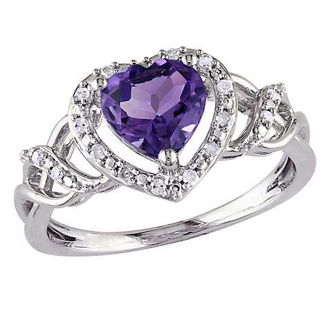 .1 ct. t.w. Diamond and Amethyst Open Heart Crossover Ring in Sterling Silver
