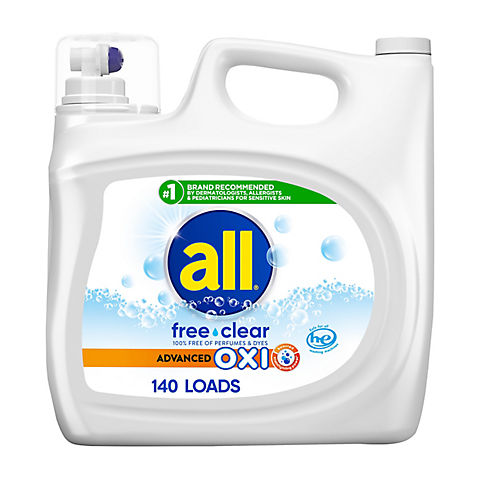 all Free and Clear Liquid Laundry Detergent with OXI Stain Removers and Whiteners, 250 oz.