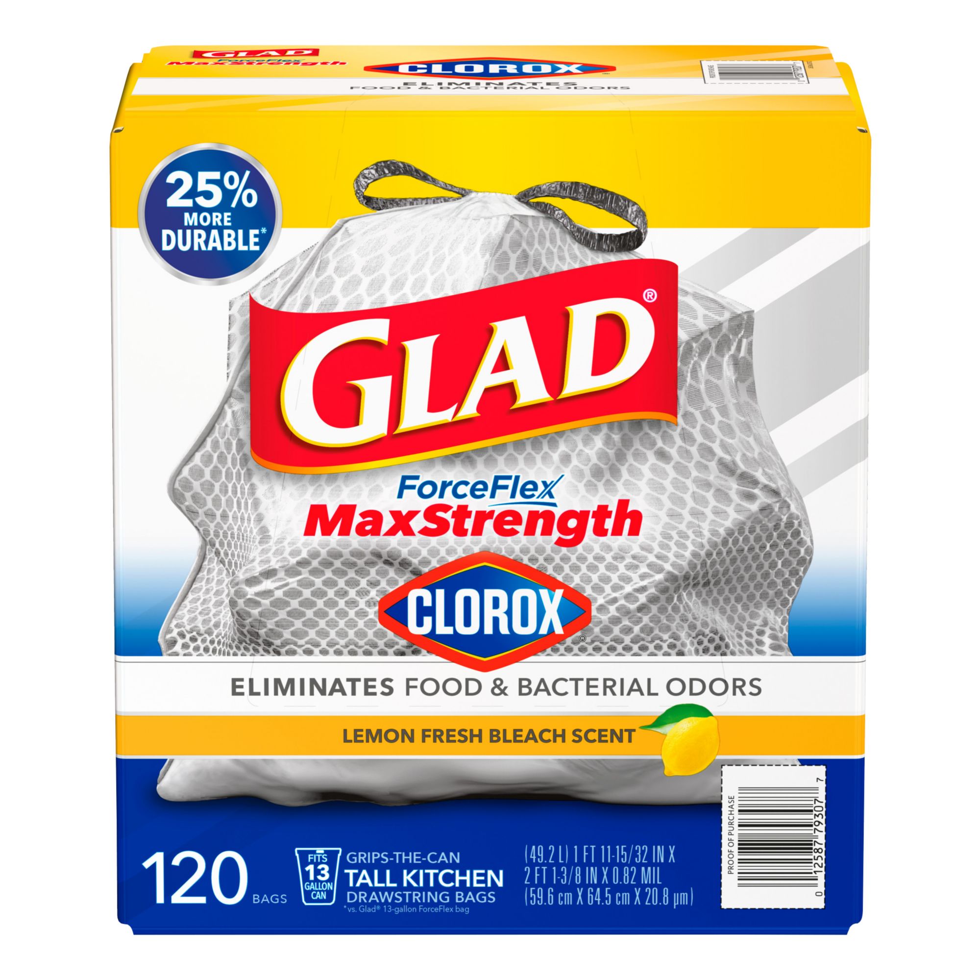 Glad ForceFlex MaxStrength with Clorox 13 Gal. Kitchen Trash Bags, 120 ct.  - Lemon Fresh Bleach Scent