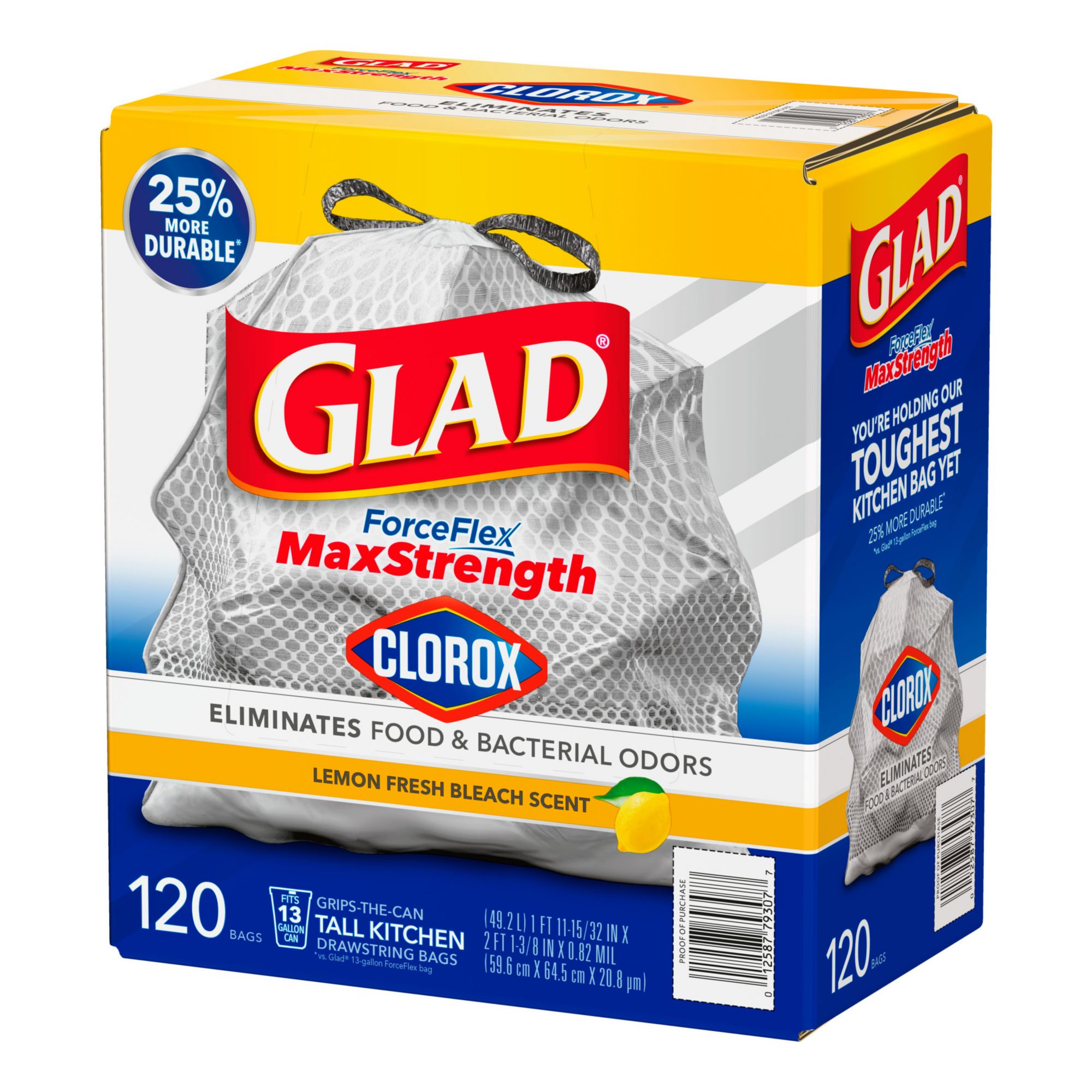 Glad ForceFlex Plus Tall Kitchen Bags, Drawstring, Lemon Fresh Bleach Scent - 34 bags