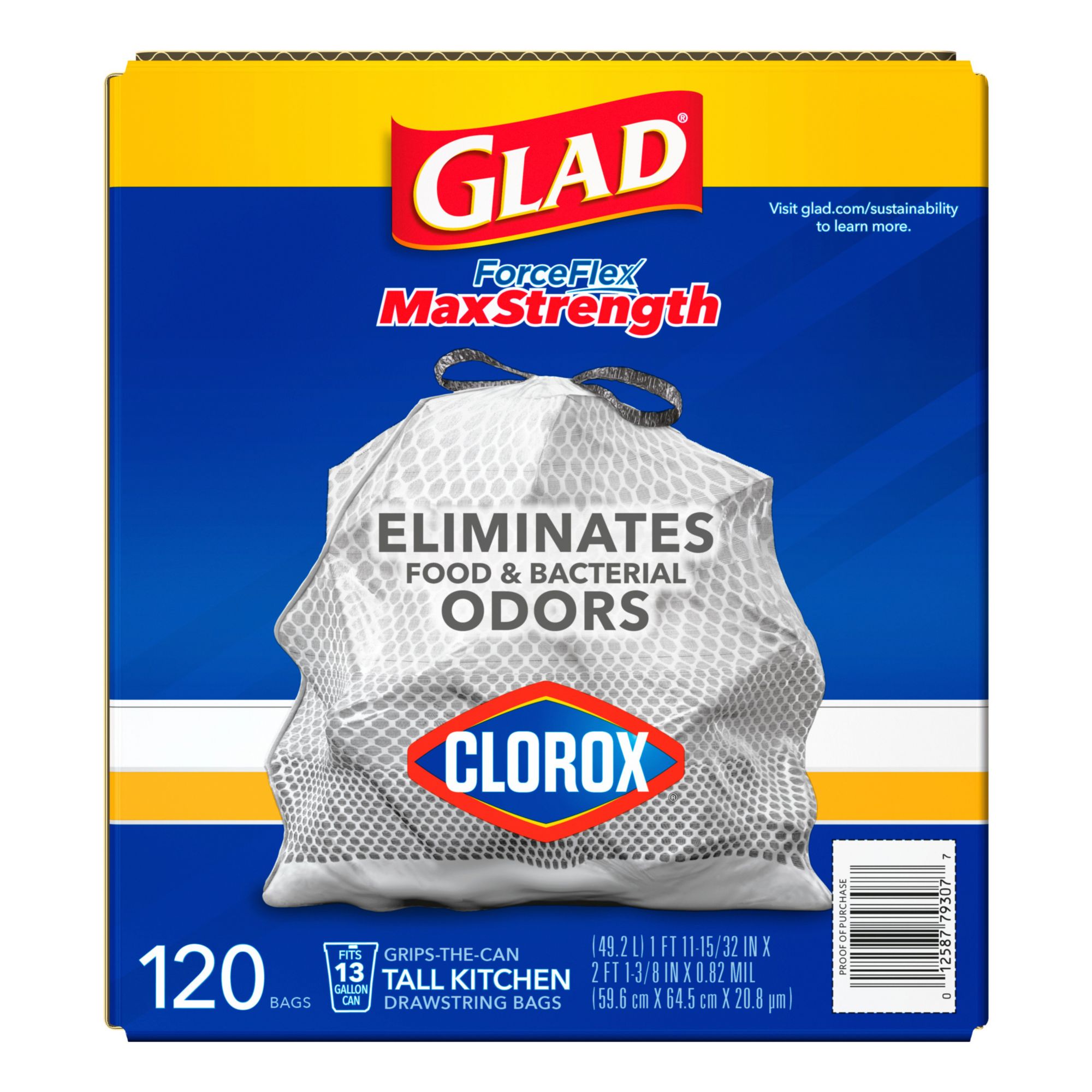 Glad ForceFlex Plus w/ Clorox Tall Kitchen Trash Bags, 120 ct