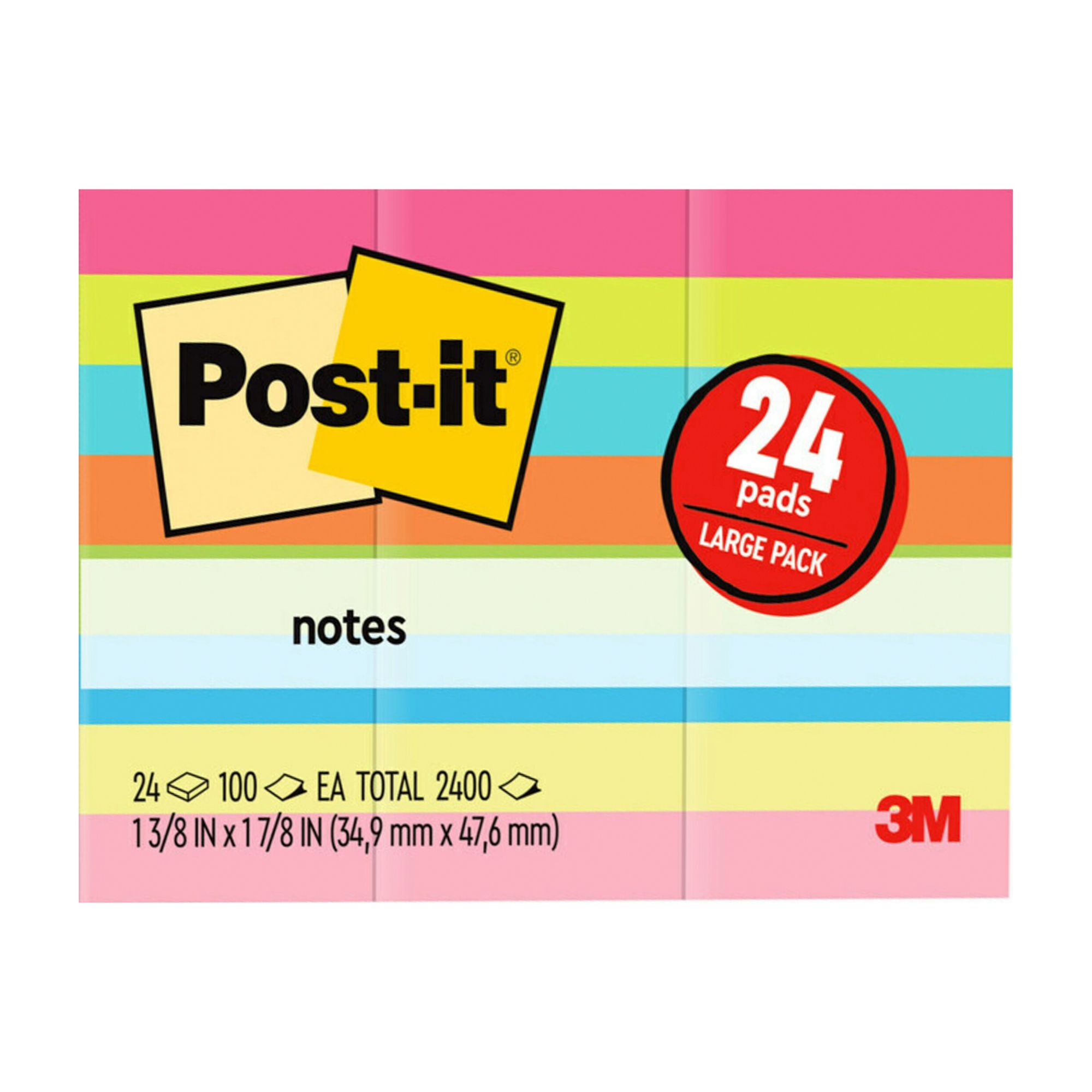 Post-It Notes 1.5 x 2 Sheets, 100 ct./24 Pads - Assorted Colors