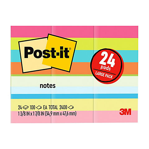 Post-It Notes 1.5" x 2" Sheets, 100 ct./24 Pads - Assorted Colors