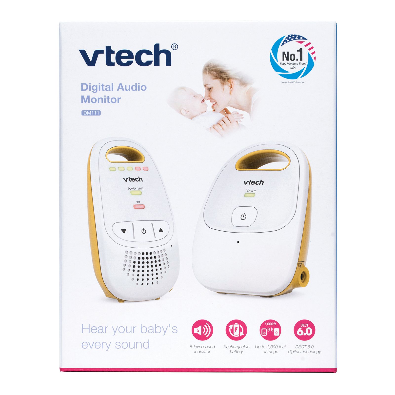 VTech DM111 Digital Audio Baby Monitor W/ 1000' Range & 5 Level