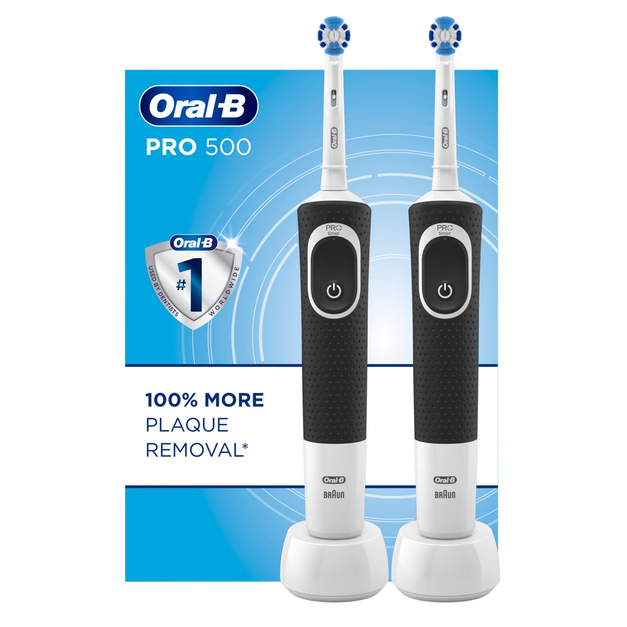 Oral-B Vitality Pro Electric Rechargeable Toothbrush with 2 Brush Heads,  Black