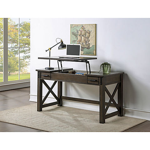 H2O Wood Desk with Adjustable Lift Top, Drawers and USB Charging Port