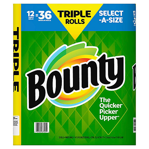 Bounty Select-A-Size Triple Rolls Paper Towels, White, 12 ct.