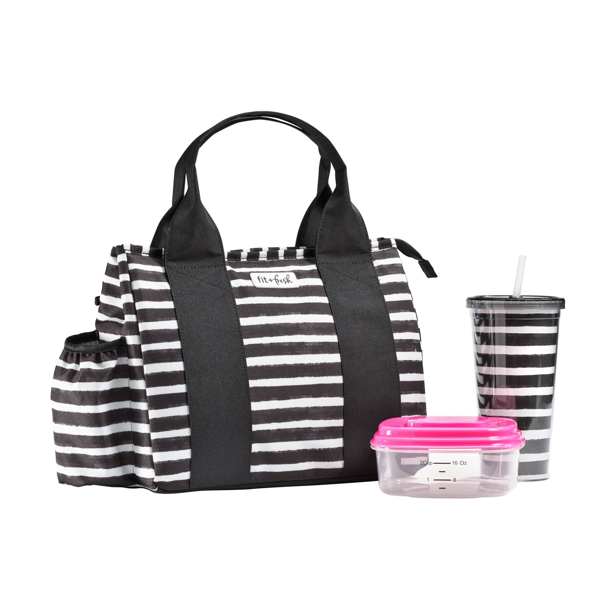 Fit and Fresh Sanibel Bag Thick Brush Stripe Black BJ s Wholesale Club