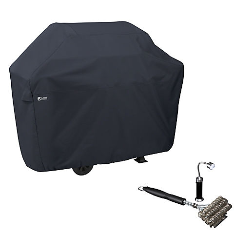 Classic Accessories Water-Resistant 58" BBQ Grill Cover with Coiled Grill Brush & Magnetic LED Light