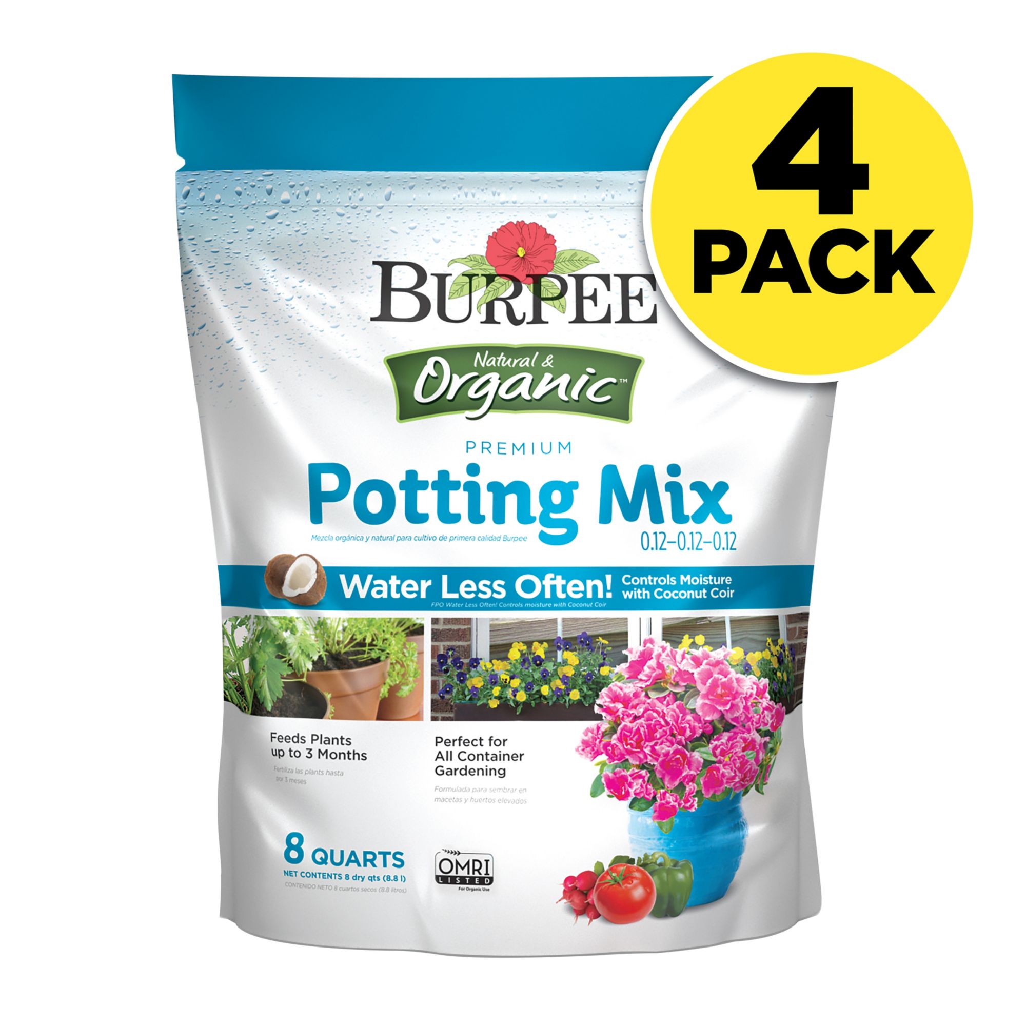 Burpee Natural & Organic Potting Mix, 4 pk./8 qt.