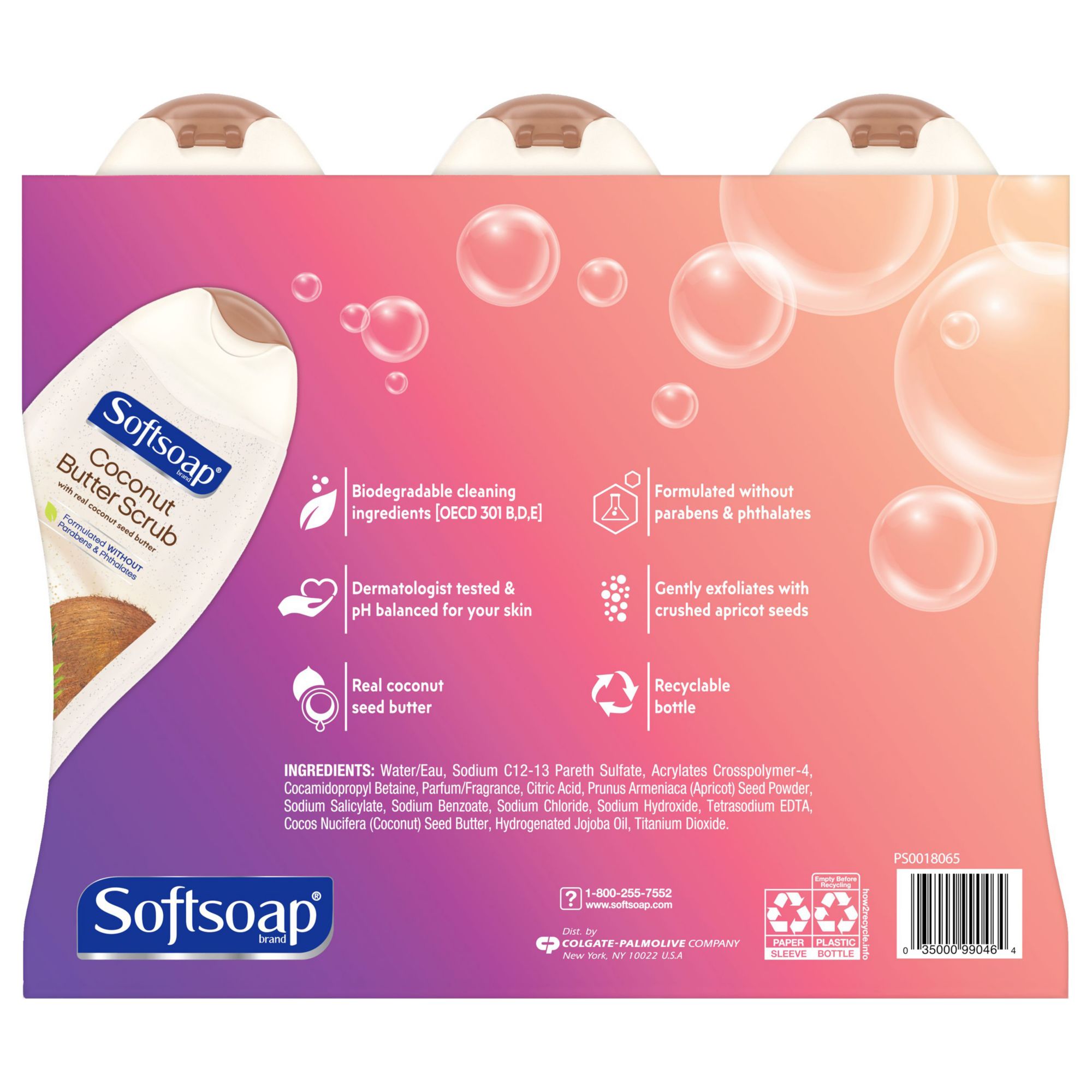 Softsoap Coconut Butter Scrub Exfoliating Body Wash, 3 ct.