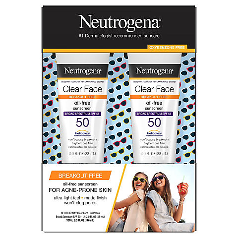 Neutrogena Clear Face Liquid Lotion Sunscreen SPF 50, 2 ct.