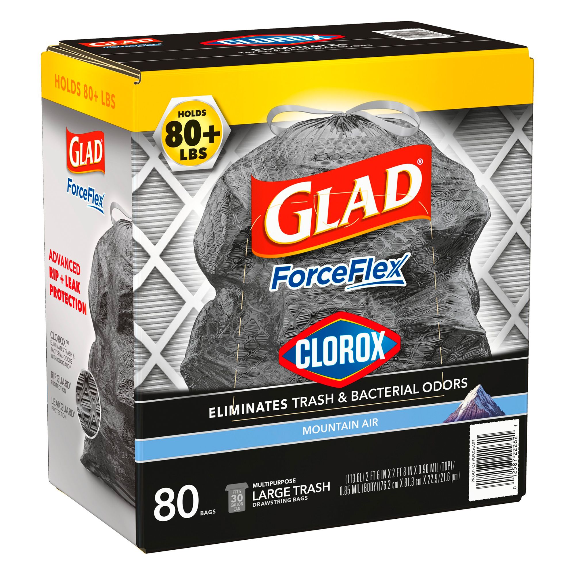 Glad 30 gal. ForceFlexPlus Black Drawstring Large Outdoor Trash Bags (50-Count, 2-Pack)