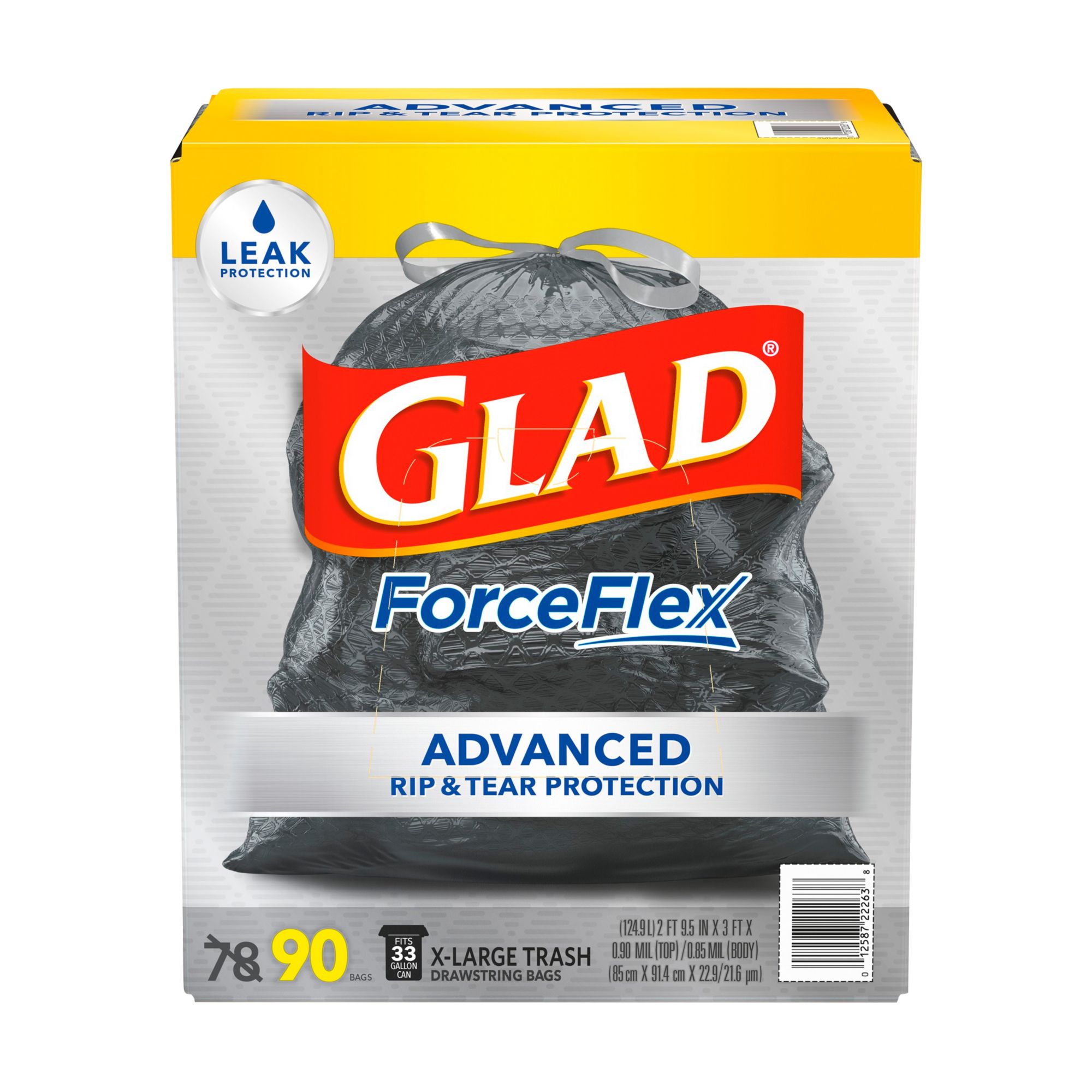 Glad ForceFlex Drawstring Large Trash Bags, 33 Gallon, 90 ct