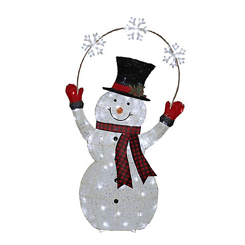 Berkley Jensen 57" Pre-Lit 3D Snowman with Snowflakes