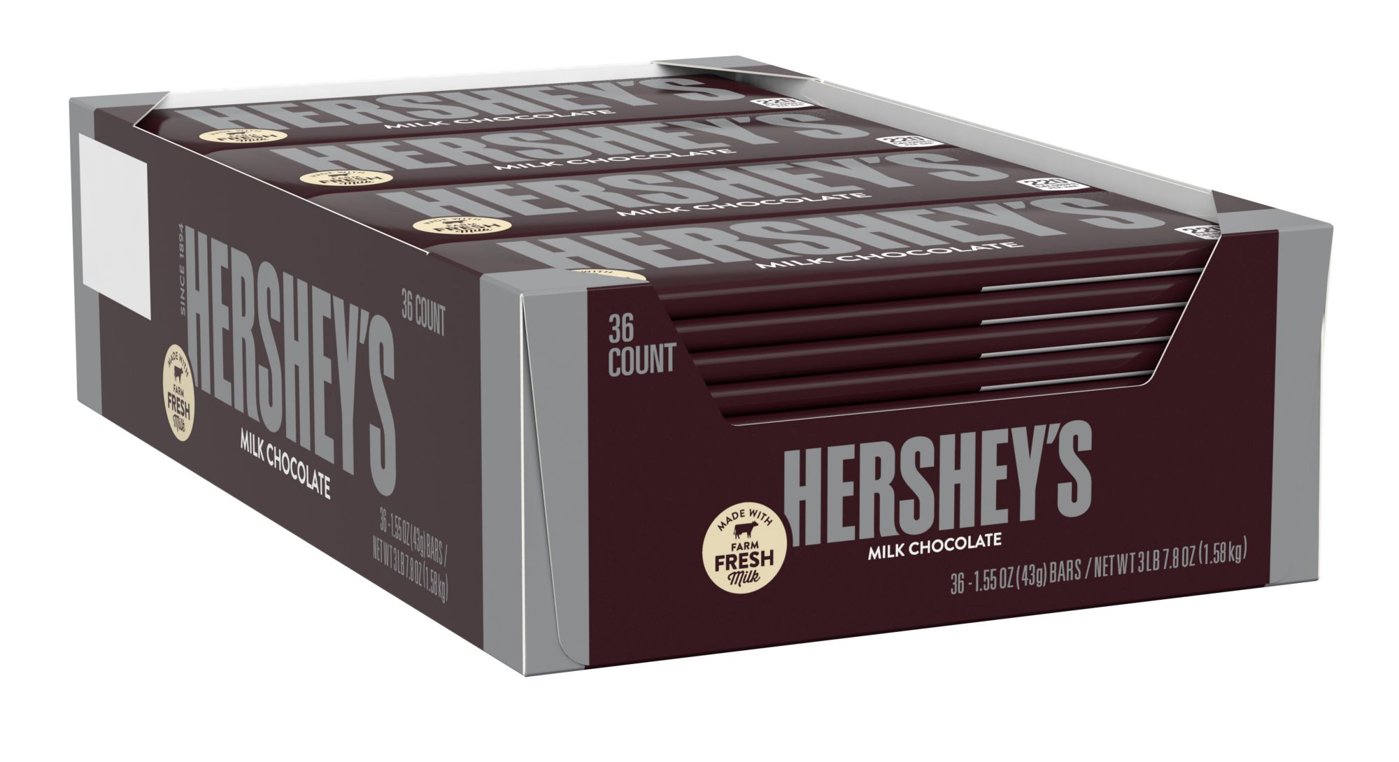 Hershey's Milk Chocolate Standard Bar 36 Count 1.55 Oz