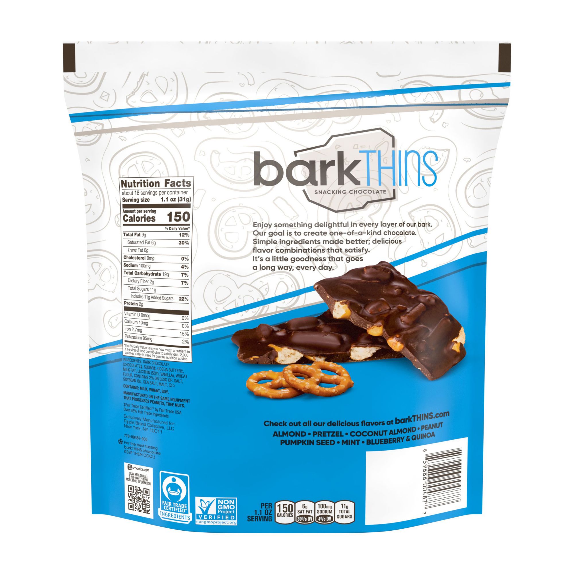 Bark Thins, 6 Pouches, 18oz - Pretzel, Toffee, Treats - Gourmet