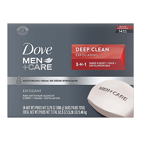 Dove Men+Care 3-in-1 Cleanser Deep Clean Bar Soap 14 Bars, 3.75 oz.