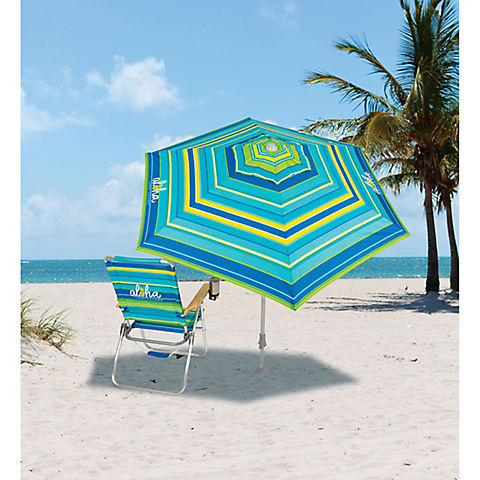 Tommy Bahama Beach Umbrella - Blue/Green Stripes