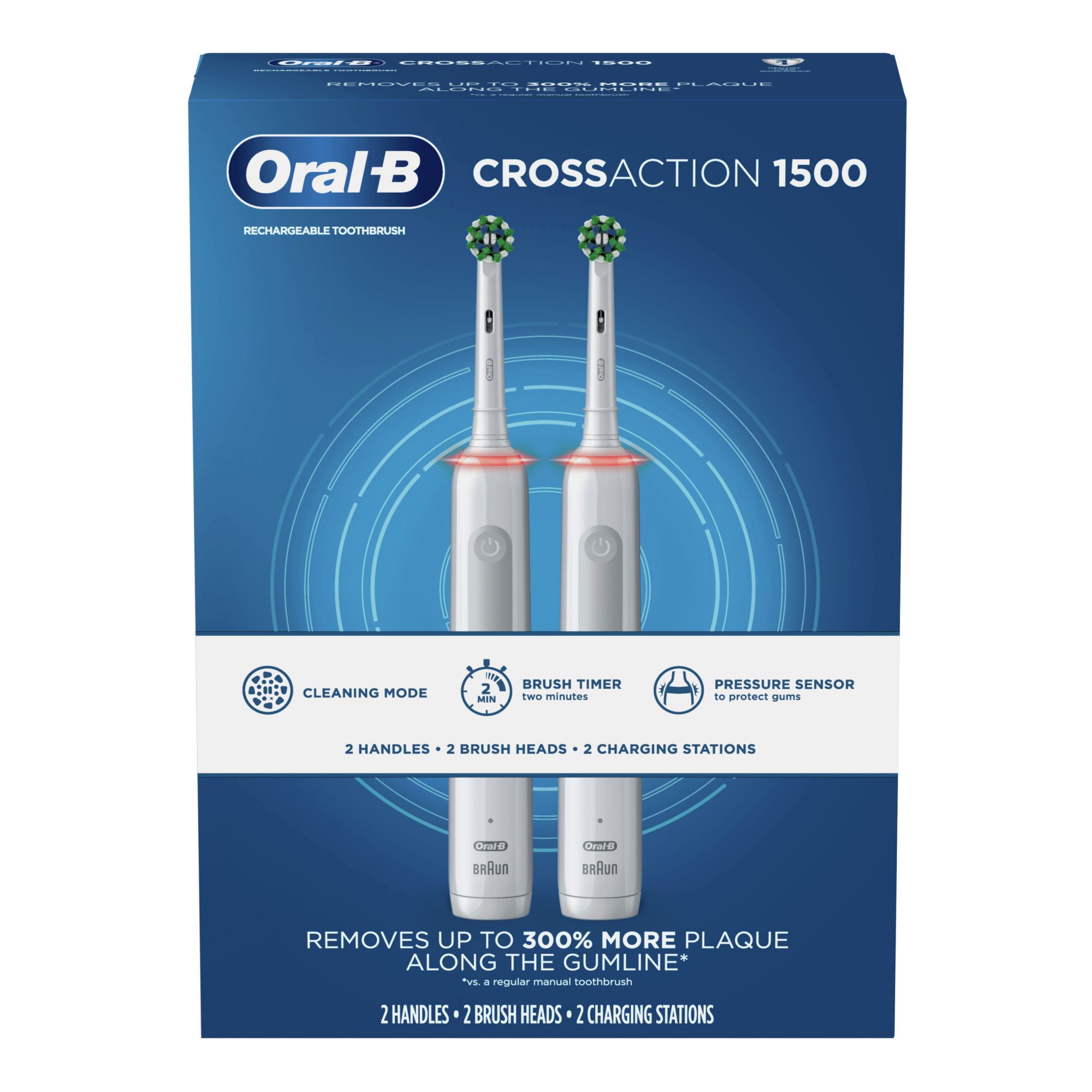 Oral-B CrossAction 1500 Rechargeable Electric Toothbrush, 2 Ct. | BJ's ...