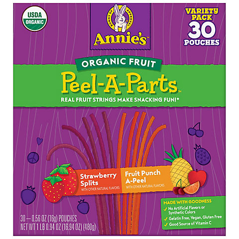 Annie's Organic Strawberry and Fruit Punch Peel-A-Parts Fruit Strings Variety Pack, 30 ct.