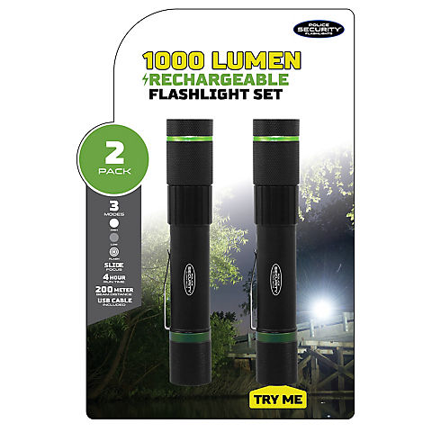 Police Security Flashlights 1,000-Lumen LED Rechargeable Flashlight, 2 pk.