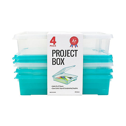 Storex 4-Pk. Project Box for 12" x 12" Scrapbooking Paper - Assorted Colors