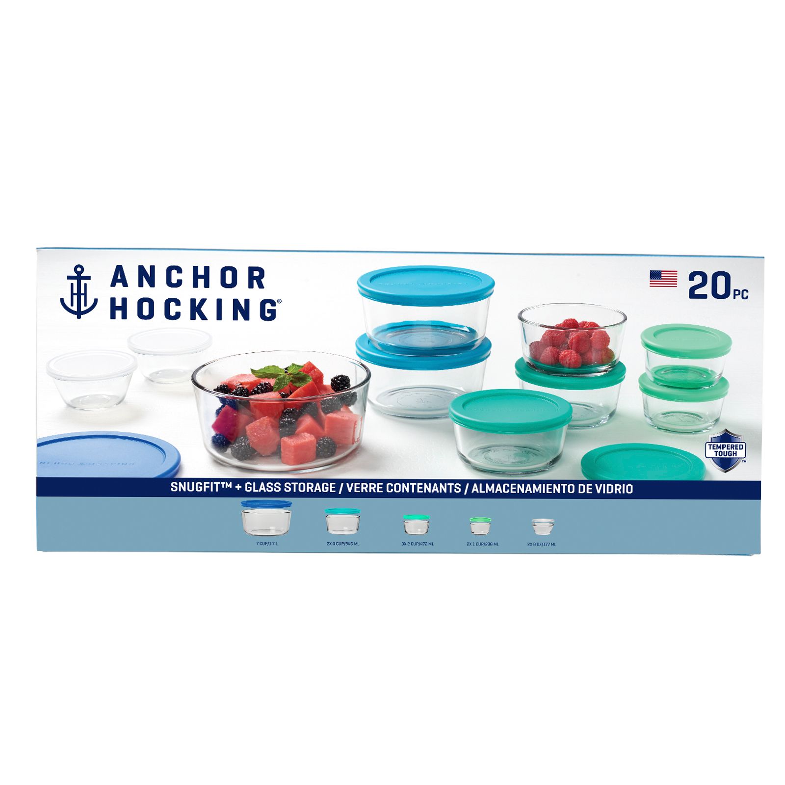 Anchor Hocking Glass Food Storage Set with Lids, 16-Piece
