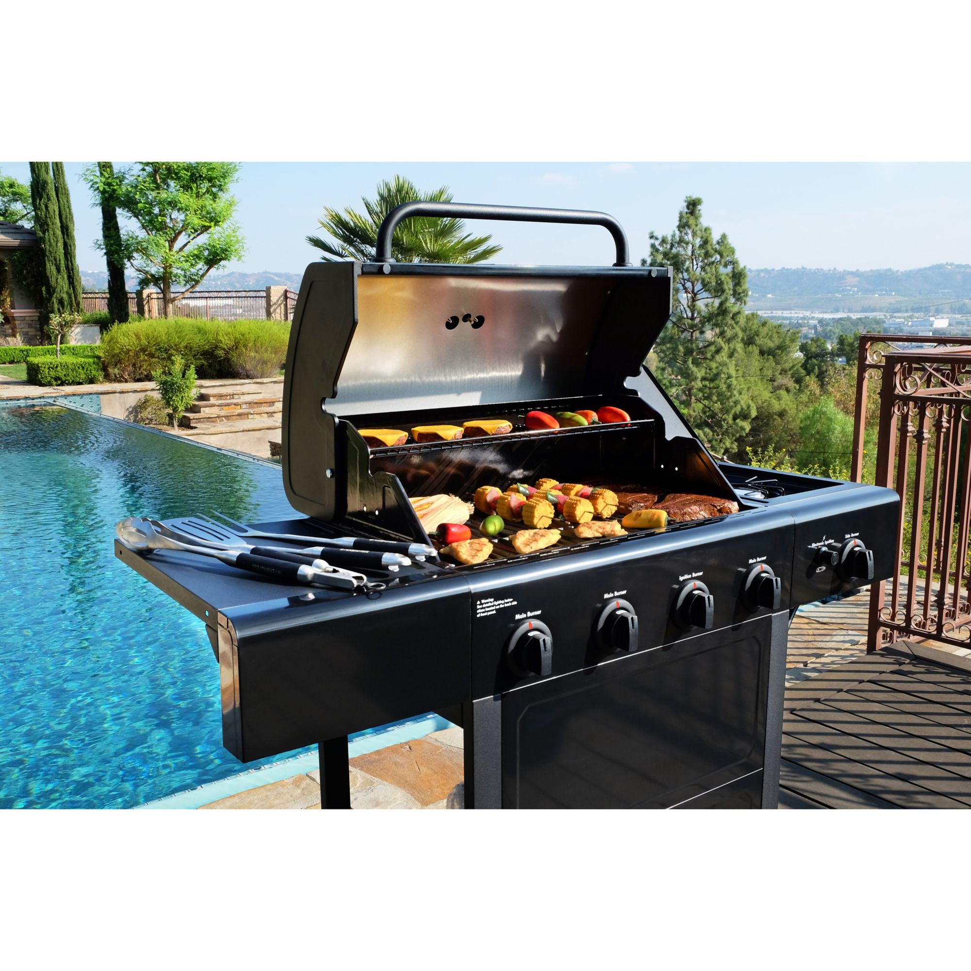 Kenmore 4 Burner Gas Grill with Side Burner Porcelain Coated Lid