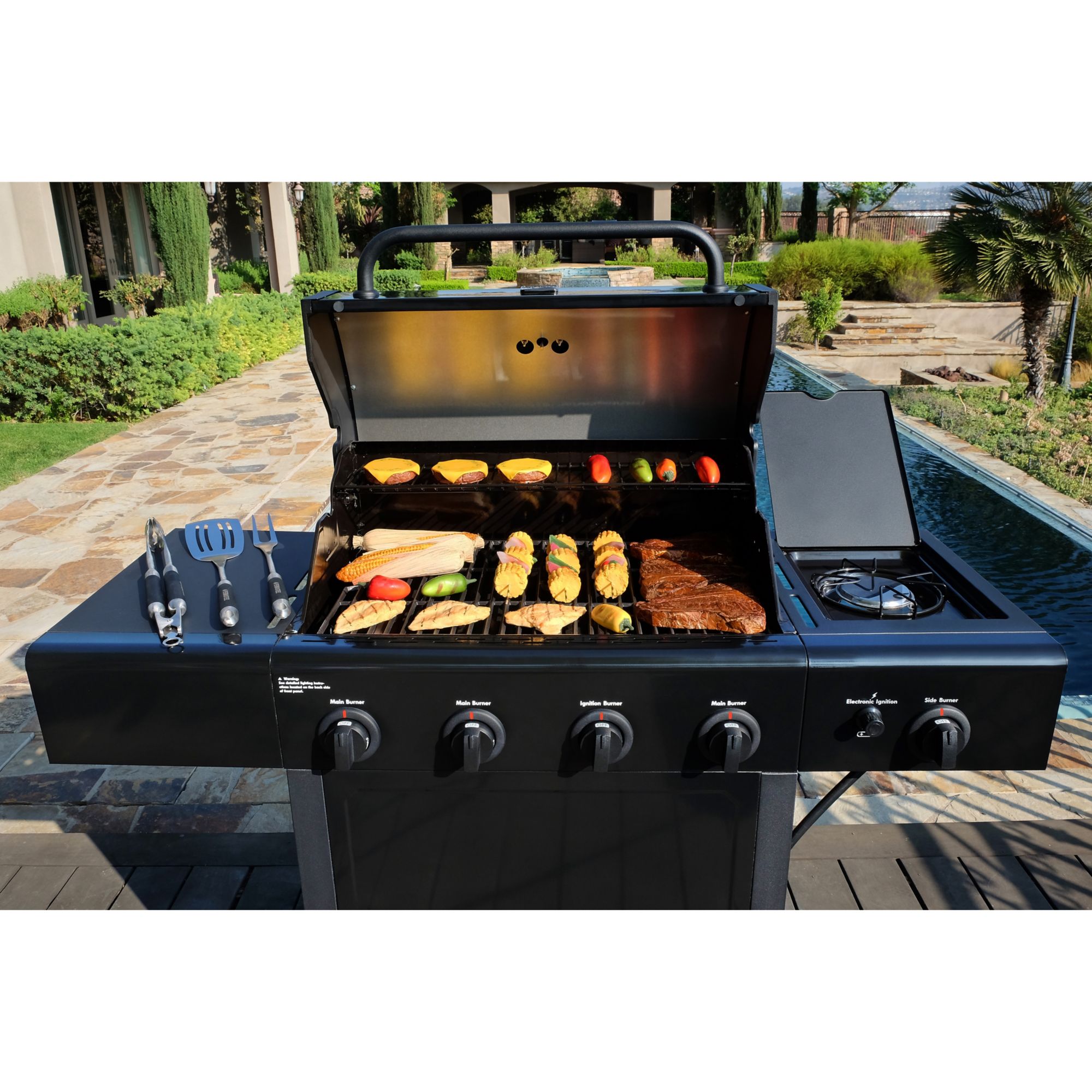 4 Burner Gas BBQ with Side Burner, BBQs