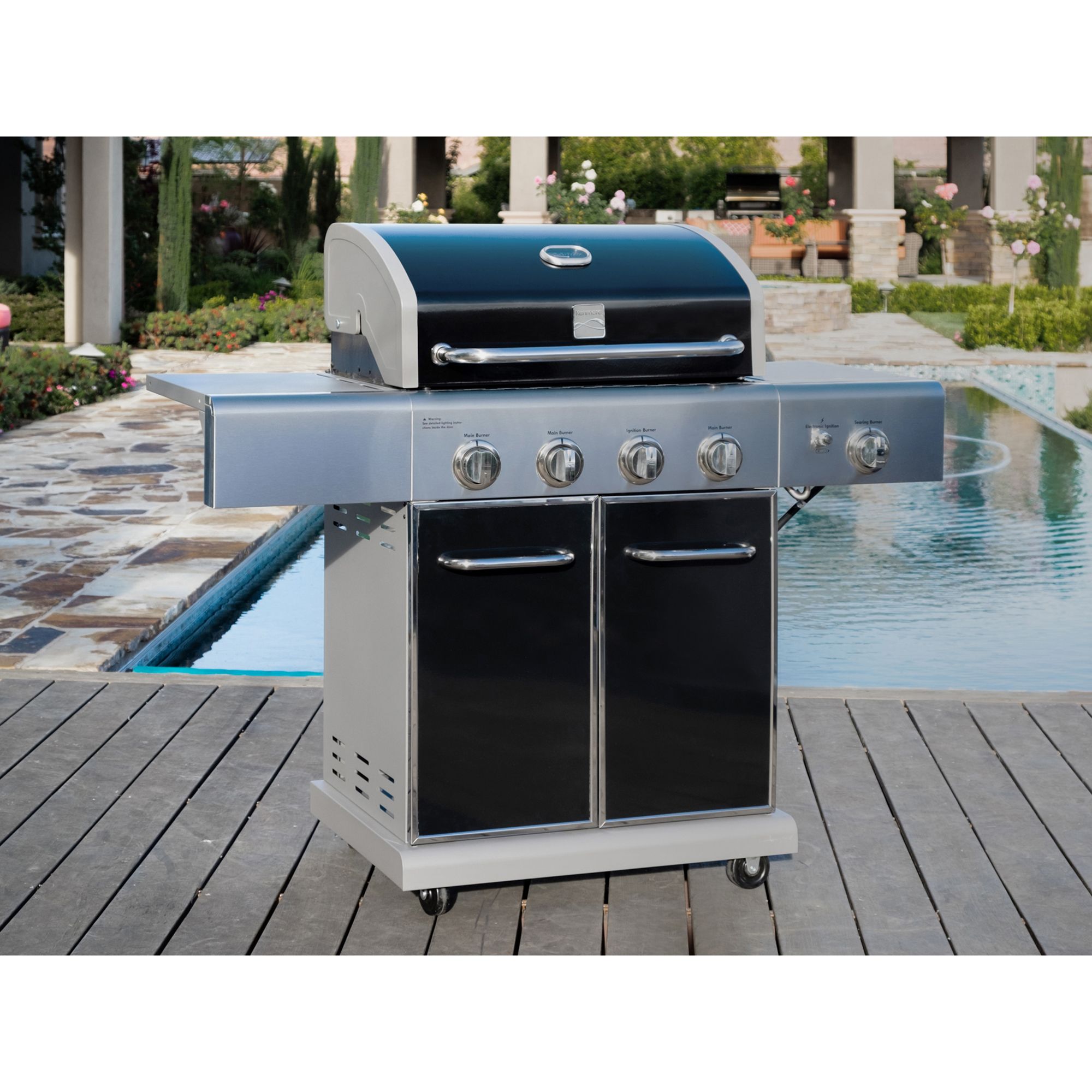 Kenmore 4 Burner LP Gas Grill with Searing Side Burner Black Stainless Steel