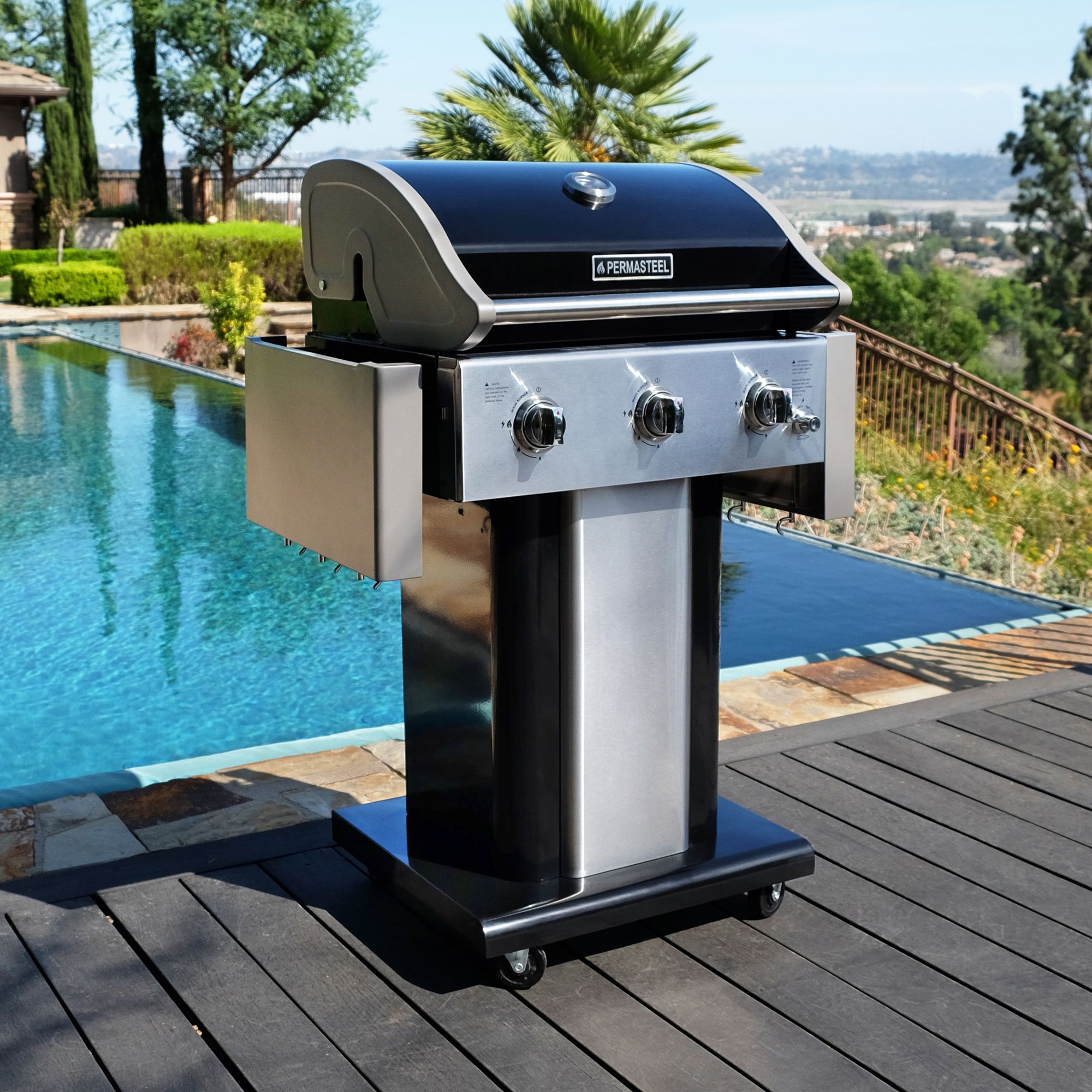 Kenmore 3 Burner Pedestal Grill with Foldable Side Shelves