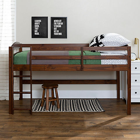 W. Trends Twin Solid Wood Youth Loft Bed with Integrated Ladder and Guardrails - Walnut